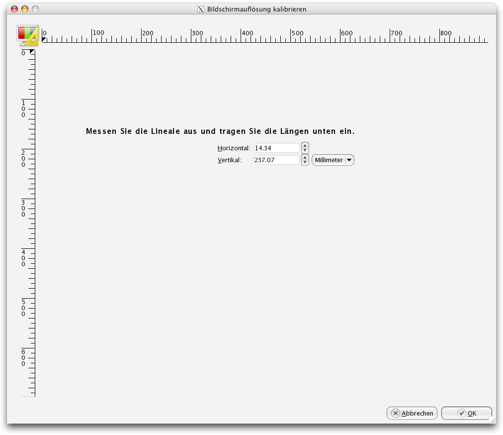 Der Dialog zur Kalibrierung der Monitorauflösung
